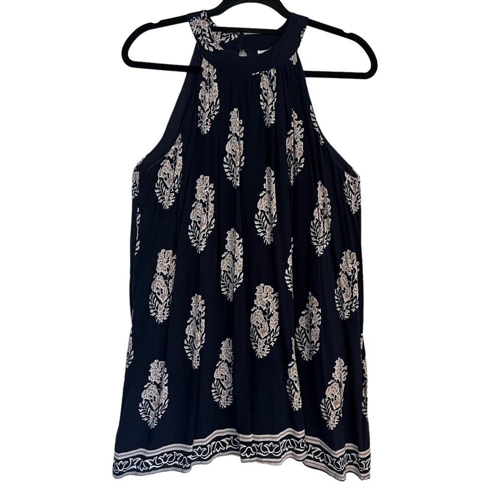 ETWO navy and beige halter style lined tunic dress size L